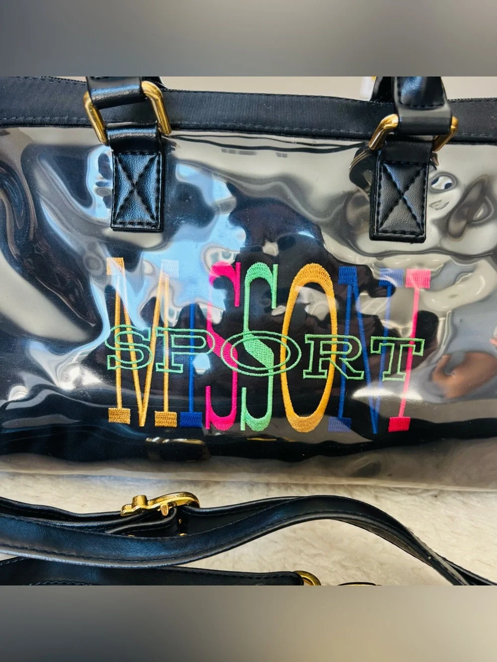 Missoni Sport Black Leather/Plastic Duffle/Shouldet Bag